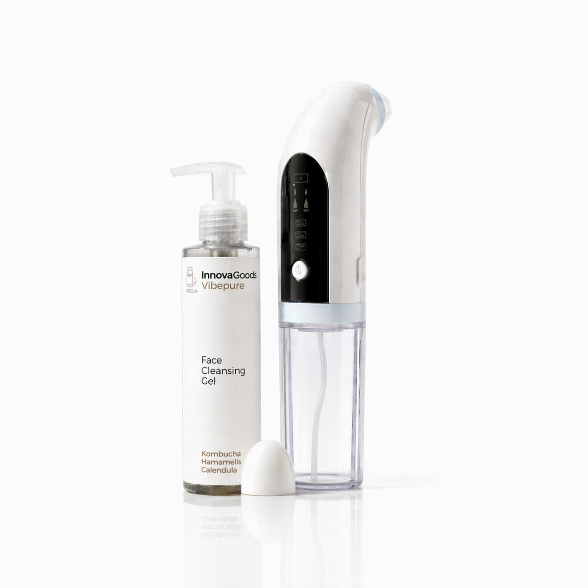 Pack Rechargeable Facial Impurity Hydrocleaner and Kombucha Facial Cleansing Gel Vibepure 200 ml InnovaGoods